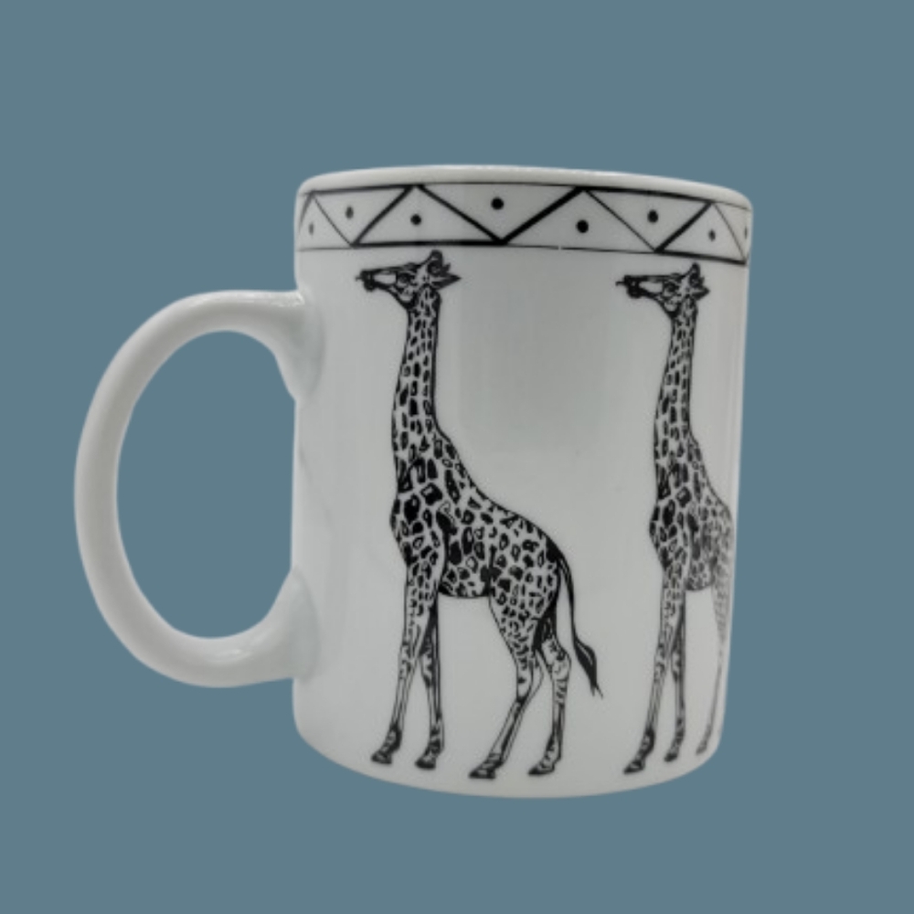 Rare CE Corey Giraffe Mug Black White Hand Decorated USA Safari African Wildlife